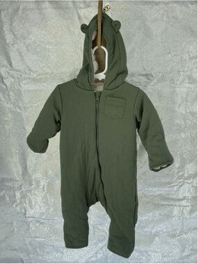 Baby Unbranded Green Ribbed Hooded Footie Romper, 0-3 Months